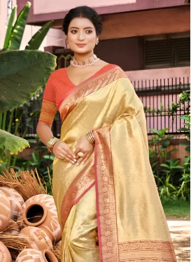 Kanjivaram Silk Traditional Saree with Woven Work in Cream
