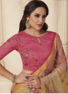 Beige and Hot Pink Embroidered Work Designer Contemporary Style Saree - 1