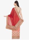 Faux Chiffon Red and Salmon Half N Half Trendy Saree For Ceremonial - 2