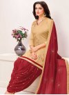 Cotton Beige and Red Embroidered Work Patiala Salwar Suit - 1