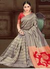 Thread Work Navy Blue and Red Traditional Designer Saree - 1
