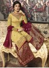 Crimson and Yellow Palazzo Style Pakistani Salwar Suit - 1