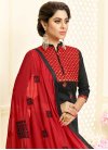 Cotton Black and Red Embroidered Work Churidar Suit - 1