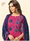 Embroidered Work Navy Blue and Rose Pink Cotton Trendy Churidar Salwar Suit - 1