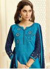 Light Blue and Navy Blue Embroidered Work Trendy Churidar Salwar Suit - 1