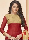 Beige and Red Embroidered Work Trendy Churidar Salwar Suit - 1