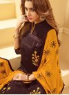 Embroidered Work Coffee Brown and Mustard Cotton Churidar Salwar Suit - 1