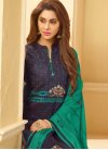 Navy Blue and Sea Green Churidar Suit - 1