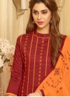 Cotton Orange and Red Embroidered Work Trendy Churidar Salwar Kameez - 1