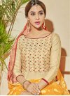 Cream and Red Pant Style Straight Salwar Suit For Festival - 1