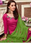 Green and Rose Pink Churidar Salwar Suit - 1