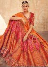 Orange and Red Embroidered Work A - Line Lehenga - 1