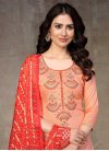 Peach and Red Pant Style Classic Salwar Suit For Casual - 1