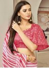 Hot Pink and Off White Strips Print Work Designer Traditional Saree - 1