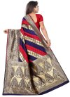 Woven Work Navy Blue and Red Traditional Designer Saree - 1