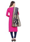 Navy Blue and Rose Pink Tafeta Silk Trendy Churidar Salwar Suit - 1