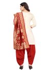 Cream and Red Tafeta Silk Trendy Patiala Salwar Suit - 1