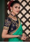 Navy Blue and Sea Green Satin Silk Traditional Designer Saree For Ceremonial - 1