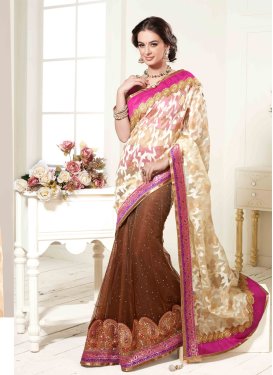 Aesthetic Beige And Broown Color Lehenga Saree