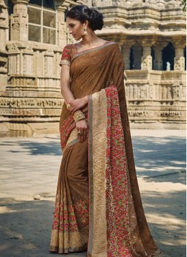Affectionate Brown Color Stone Work Wedding Saree