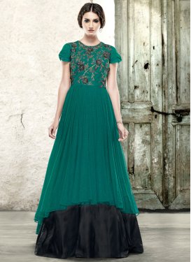 Affectionate Teal And Black Color Designer Readymade Gown
