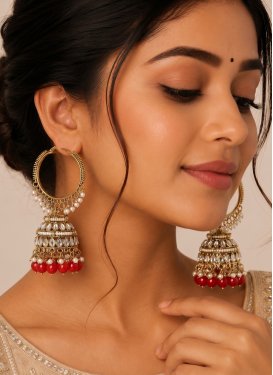 Alloy Beads Work Red and White Earrings
