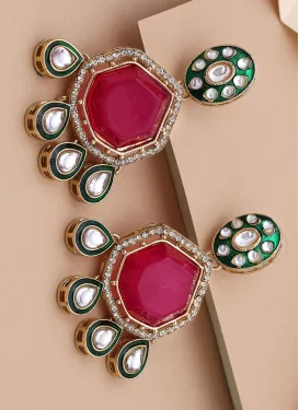 Alloy Fuchsia and White Earrings For Festival