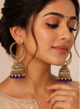 Alloy Gold Rodium Polish Beads Work Purple and White Earrings