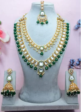 Alloy Green and White Beads Work Necklace Set