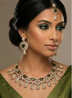 Alloy Stone Work Gold Rodium Polish Necklace Set