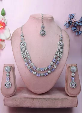 Alloy Stone Work Silver Rodium Polish Necklace Set