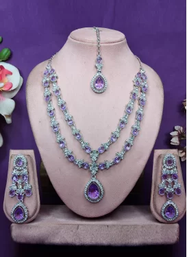 Alloy Stone Work Violet and White Necklace Set