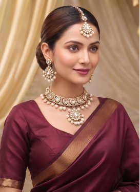 Alloy White Beads Work Necklace Set
