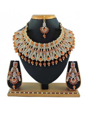 Alluring Alloy Beads Work Gold Rodium Polish Necklace Set