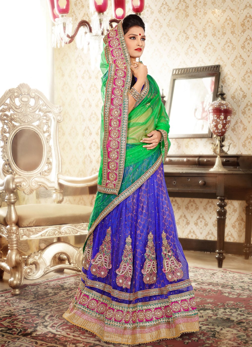 Elegant Royal Blue Color Rich Embroidery Work Wedding Lehenga Choli –  Chandler Fashions