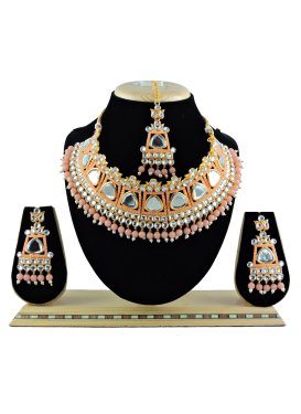 Alluring Gold Rodium Polish Beads Work Necklace Set For Party