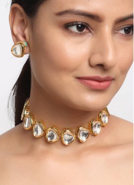 Alluring Gold Rodium Polish Stone Work Necklace Set for Ceremonial