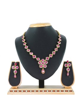 Alluring Hot Pink and White Stone Work Necklace Set
