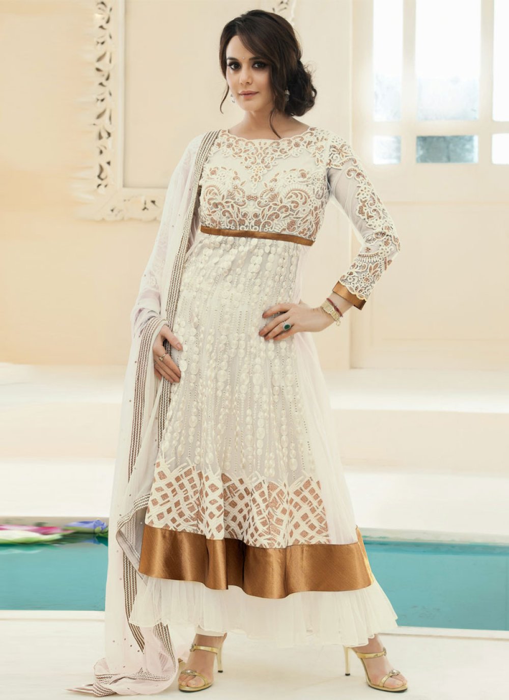 Alluring Jaal Work Preity Zinta Anarkali Salwar Kameez