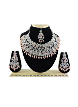 Alluring Peach and White Beads Work Necklace Set