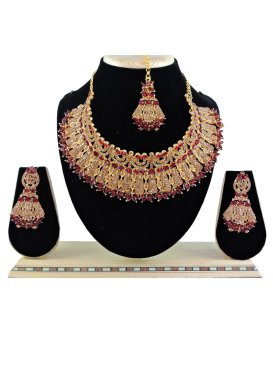 Alluring Stone Work Gold and Maroon Gold Rodium Polish Necklace Set