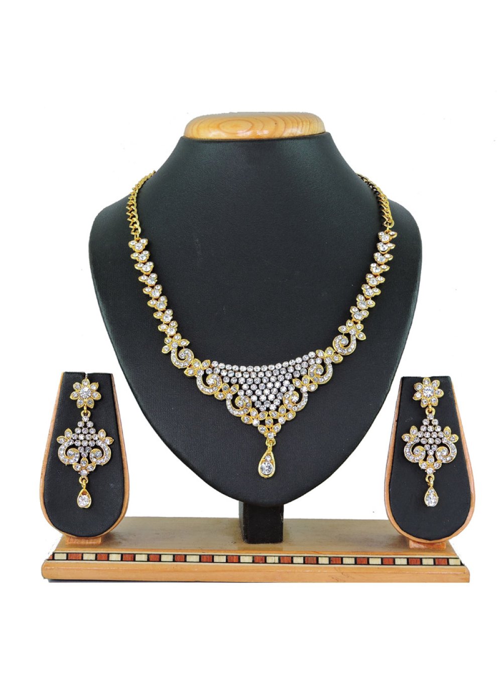 Alluring Stone Work Gold Rodium Polish Necklace Set