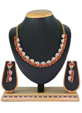 Alluring Stone Work Red and White Necklace Set for Festival