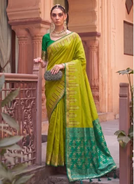 Aloe Veera Green and Green Silk Blend Woven Work Traditional Saree for Women