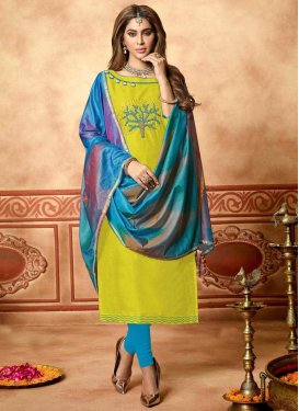 Aloe Veera Green and Light Blue Trendy Churidar Suit For Ceremonial