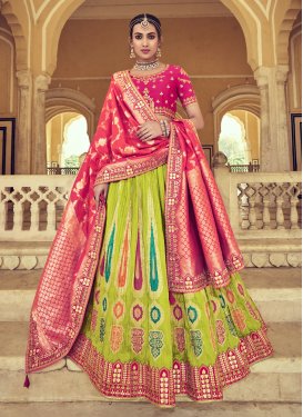 Aloe Veera Green and Rose Pink Embroidered Work A - Line Lehenga