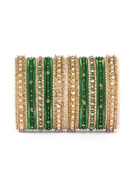 Amazing Alloy Gold and Green Stone Work Bangles