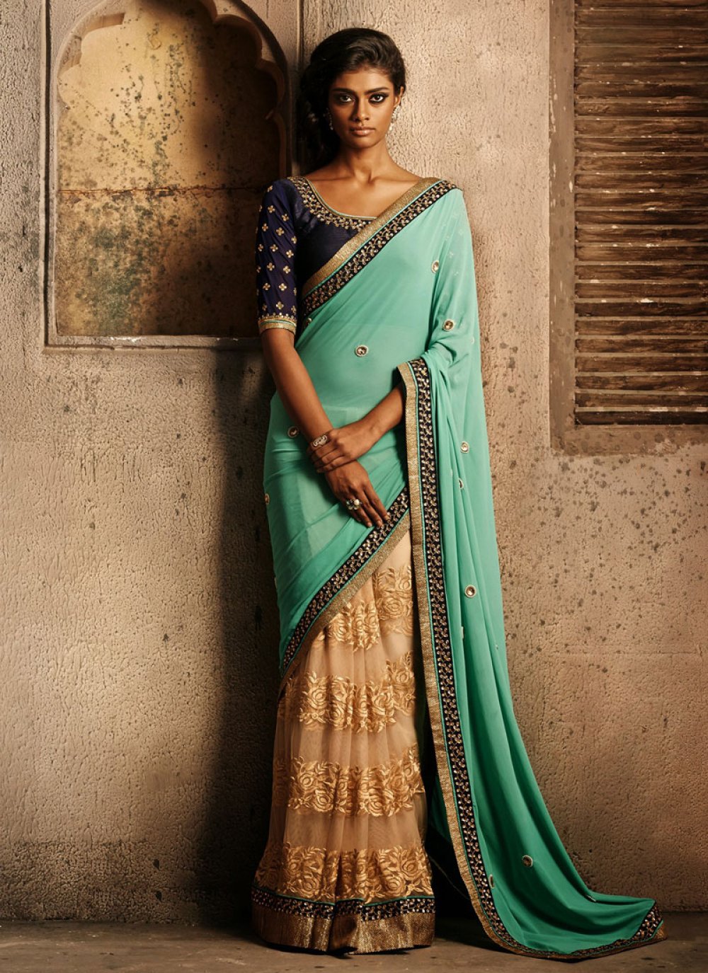 Buy Opulent Blue Color Georgette Designer Lace Work Saree Blouse | Lehenga- Saree