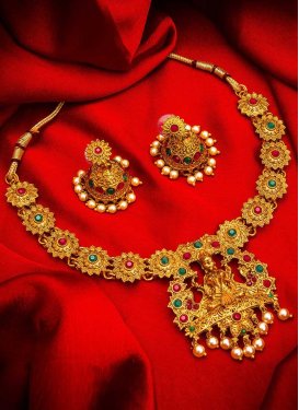 Amazing Beads Work Gold and Green Gold Rodium Polish Necklace Set