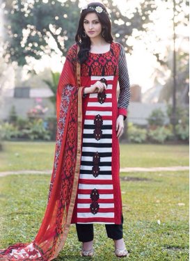Amazing Booti Work Black And Red Color Churidar Salwar Suit